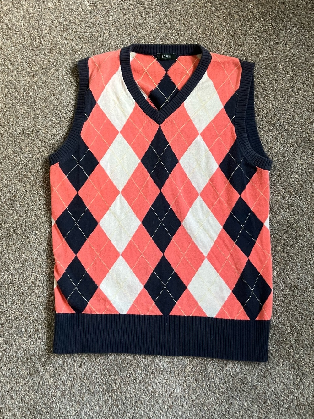 J. Crew Argyle Salmon and Navy Sweater Vest Women’s Small